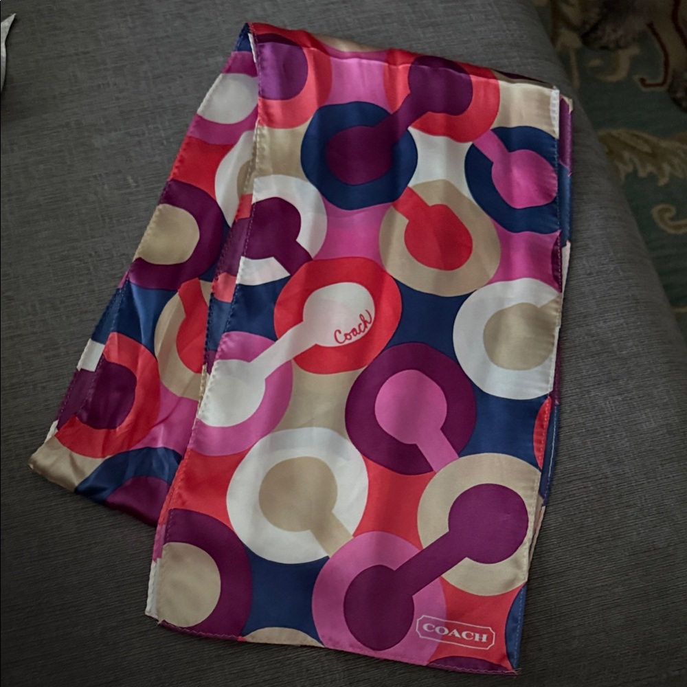 Coach Colorful C Circle Pattern Silk Scarf